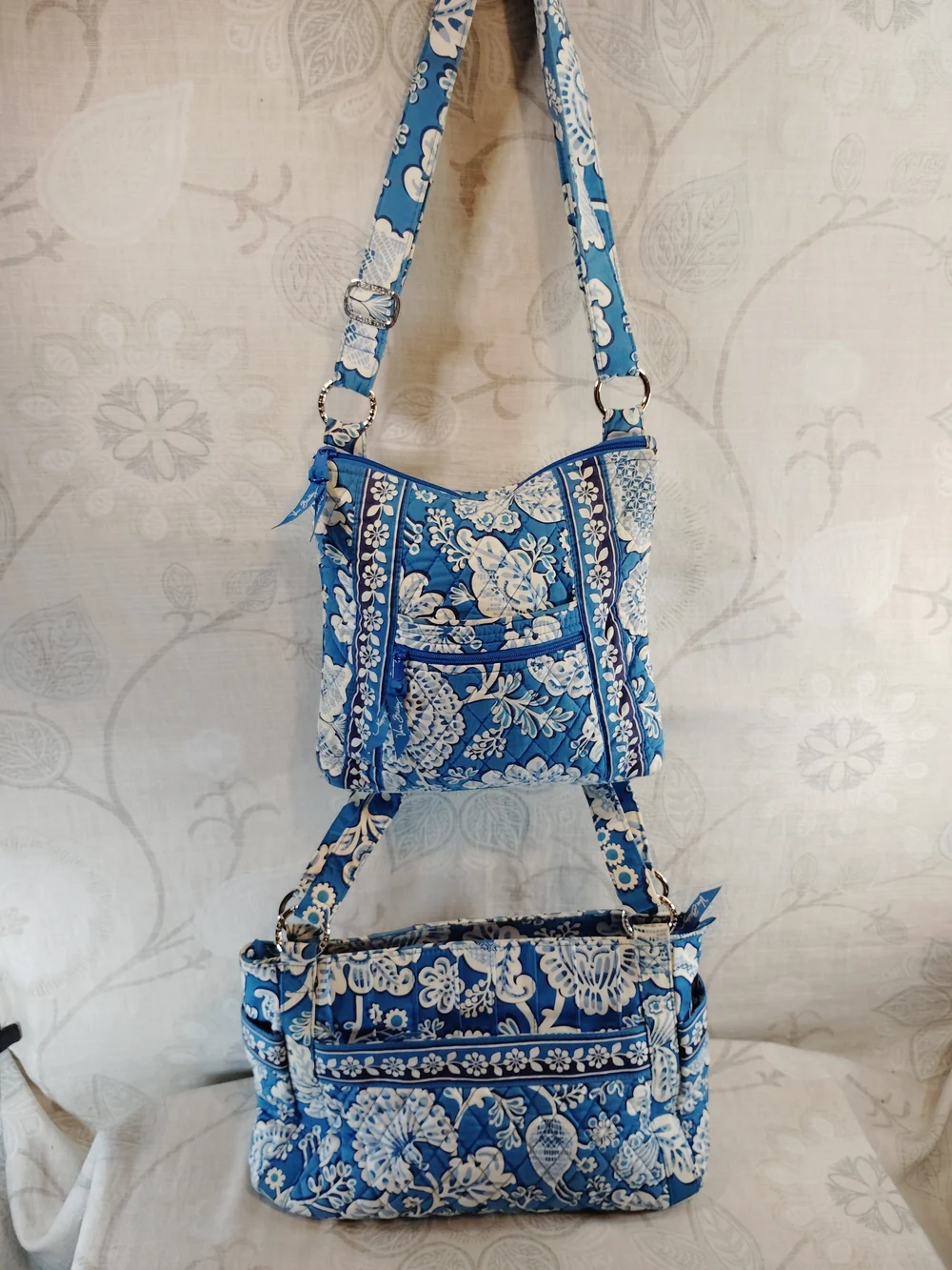 Vera Bradley 2pc  Blue and White Floral Quilted Crossbody & Shoulder Bag Set